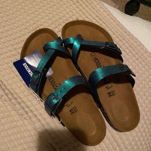 Beautiful shiny iridescent blue Birkenstock NWT!